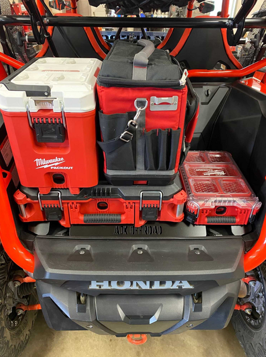 Honda Talon Milwaukee Packout Mount 1.5 by AJK Offroad, Installed with 4 different kits