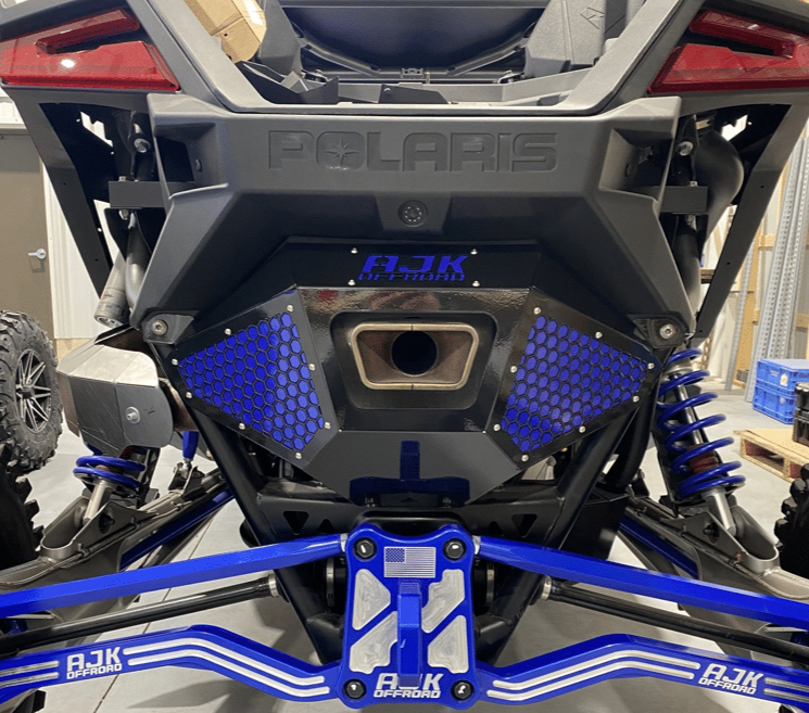 Polaris Pro R Exhaust Cover Bumper by AJK Offroad in Black with Blue Inlay
