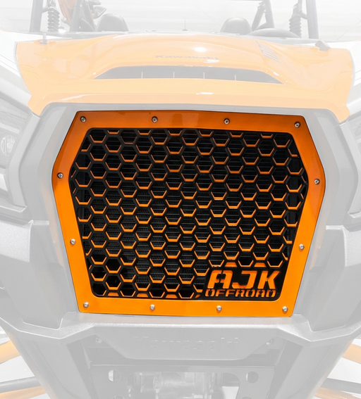 Kawasaki KRX Front Grill by AJK Offroad in Orange Straight On Front View