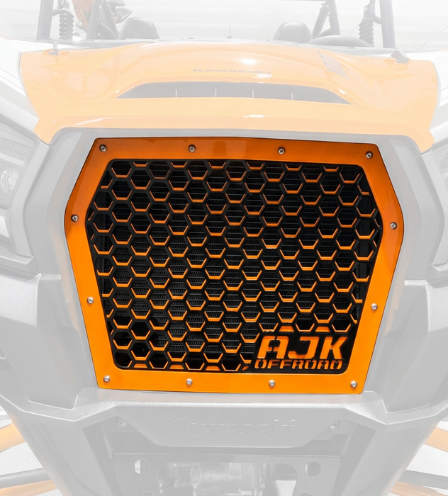 Kawasaki KRX Front Grill by AJK Offroad in Orange Straight On Front View