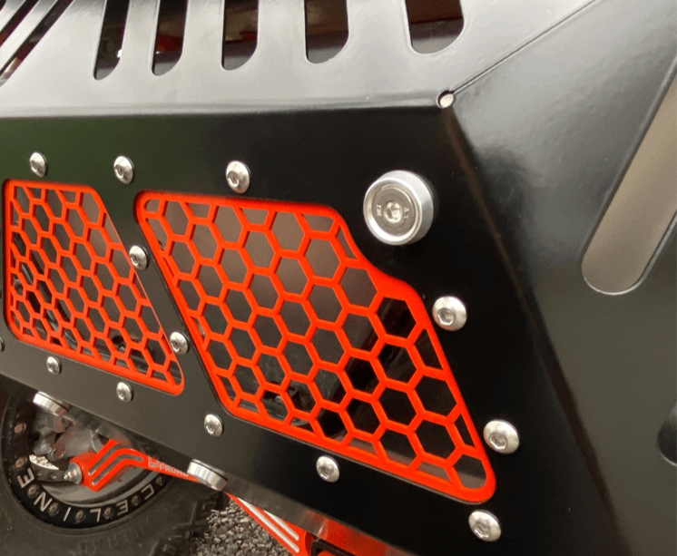 Honda Talon Exhaust Cover by AJK Offroad in Black Close Up Right Side View  