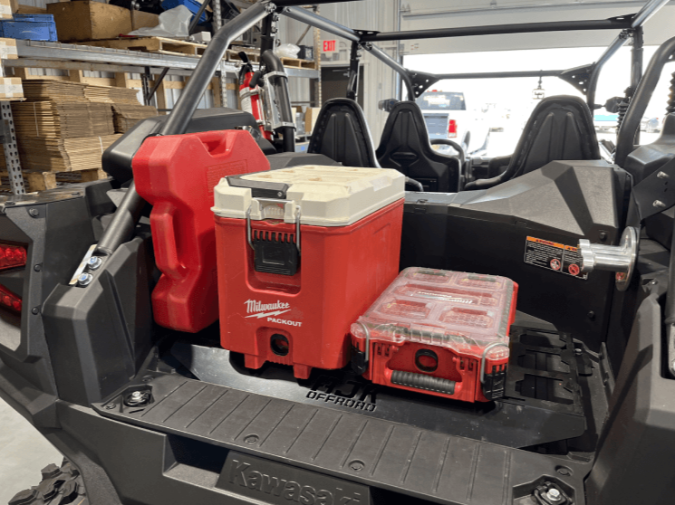 Kawasaki KRX Rotopax Mount by AJK Offroad Installed with Full Back