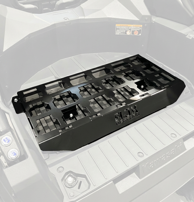 Kawasaki KRX Packout Mount 1.5 by AJK Offroad left side view of empty packout mount installed in vehicle