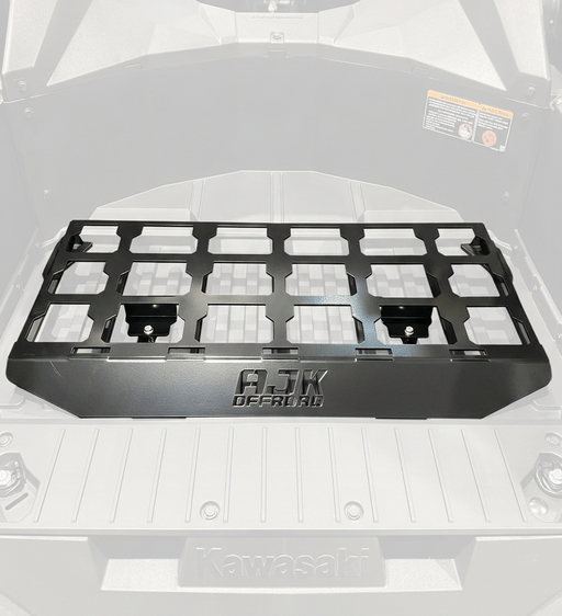Kawasaki KRX Packout Mount 1.5 by AJK Offroad front view of empty installed packout mount