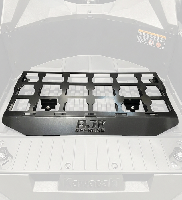 Kawasaki KRX Packout Mount 1.5 by AJK Offroad front view of empty installed packout mount