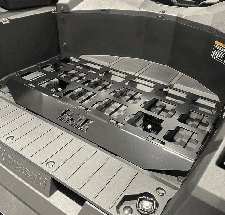 Kawasaki KRX Packout Mount 1.5 by AJK Offroad, right side view of just the mount installed in the vehicle