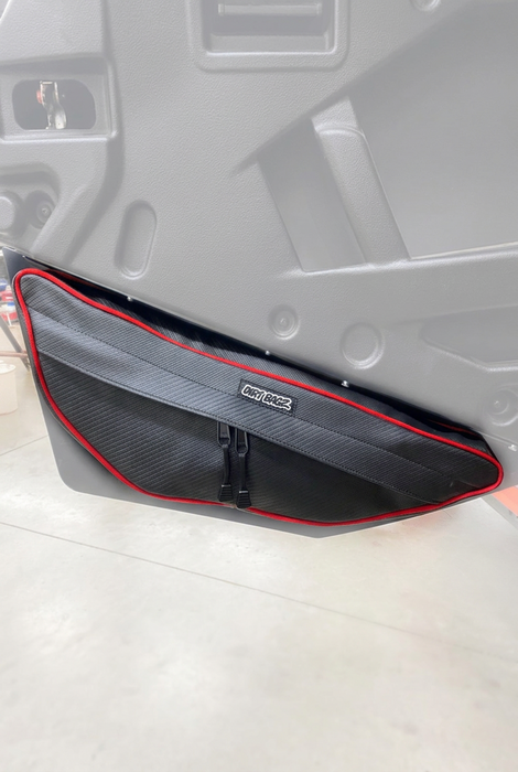 Honda Talon Door Bags by AJK Offroad Red Stripe Bags Installed on Rear Door